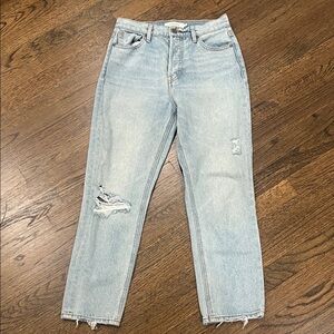 Trendy Light Blue Distressed Ankle Jeans